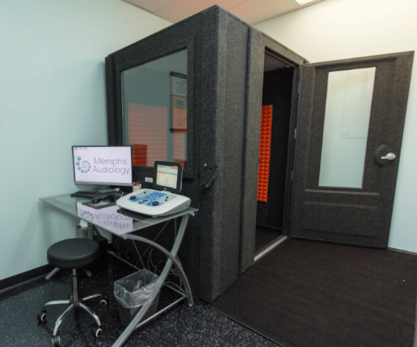 A WhisperRoom audiometric booth shown at Memphis Audiology