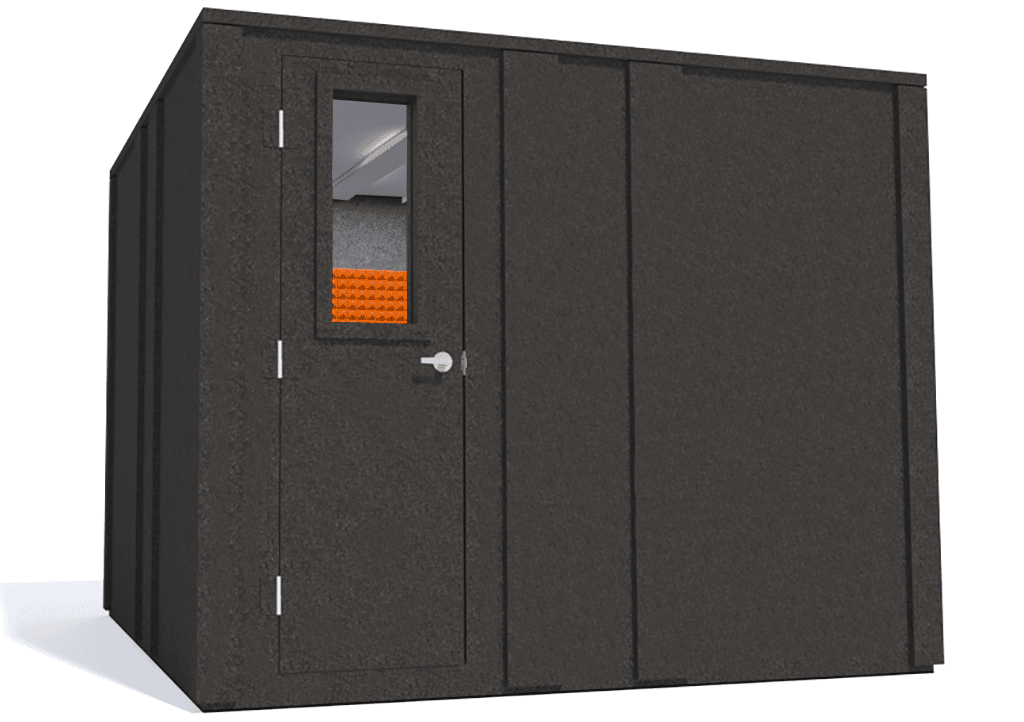 WhisperRoom MDL 102102 E shown with the door closed from the left side with orange foam