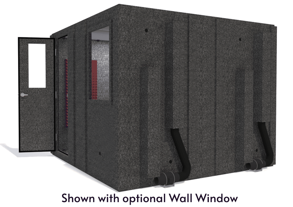 WhisperRoom MDL 102102 S shown from the side with door open and burgundy foam