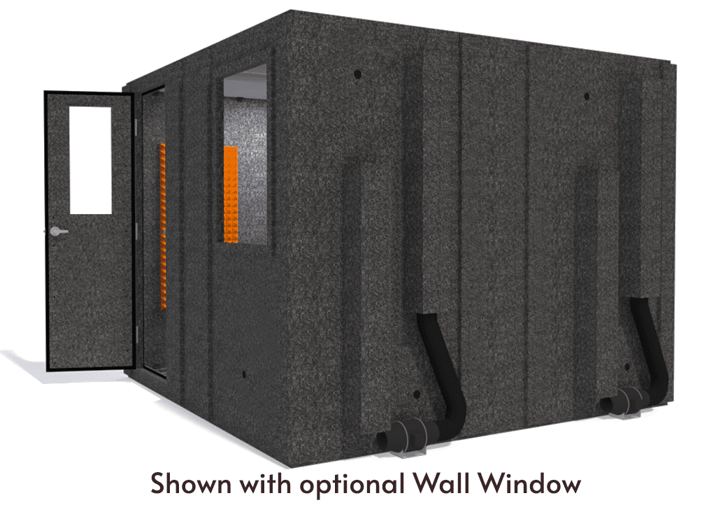 WhisperRoom MDL 102102 S shown from the side with door open and orange foam