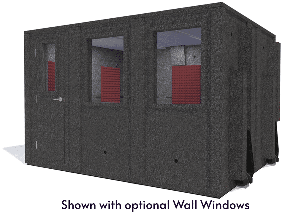 WhisperRoom MDL 102126 E shown from the front with door closed and burgundy foam