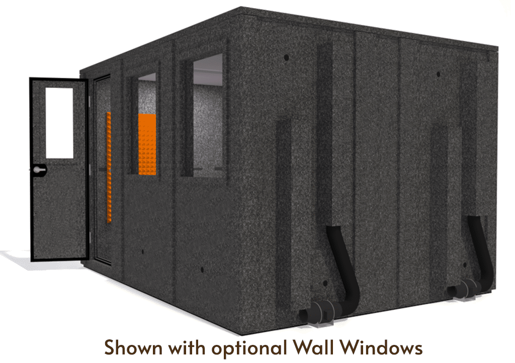 WhisperRoom MDL 102126 E shown from the side with door open and orange foam