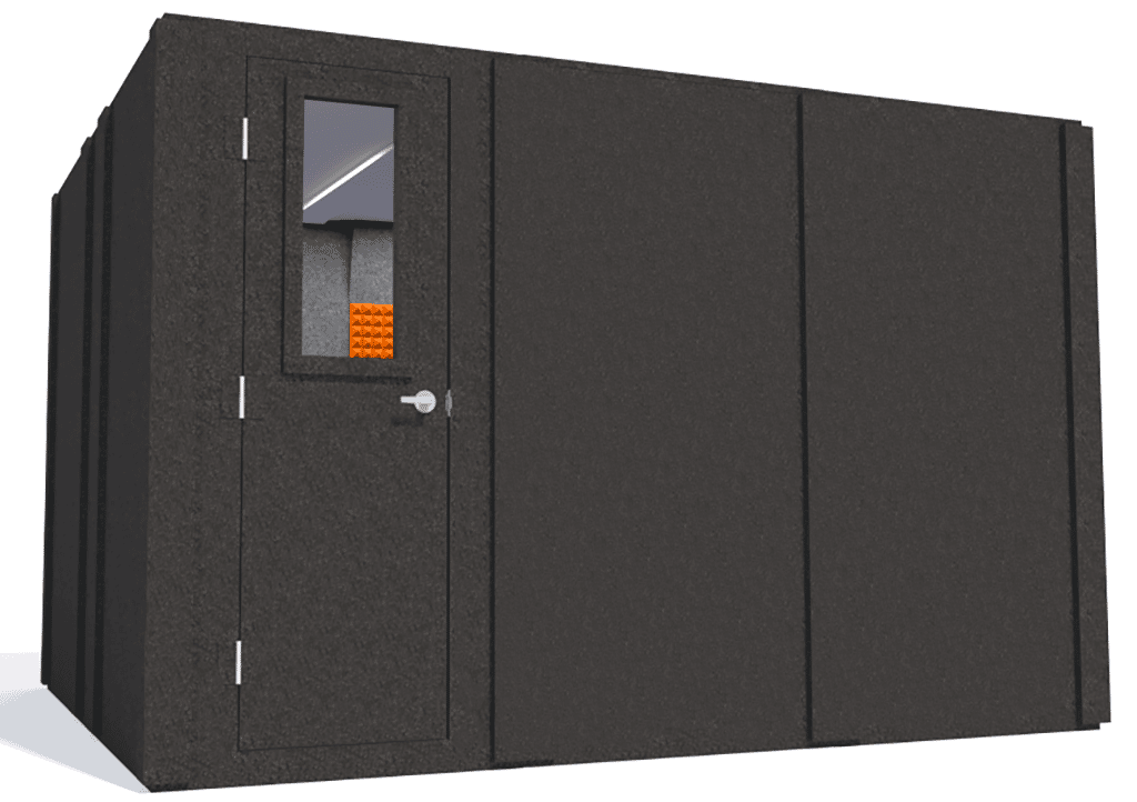 WhisperRoom MDL 102126 S shown with the door closed from the left side with orange foam