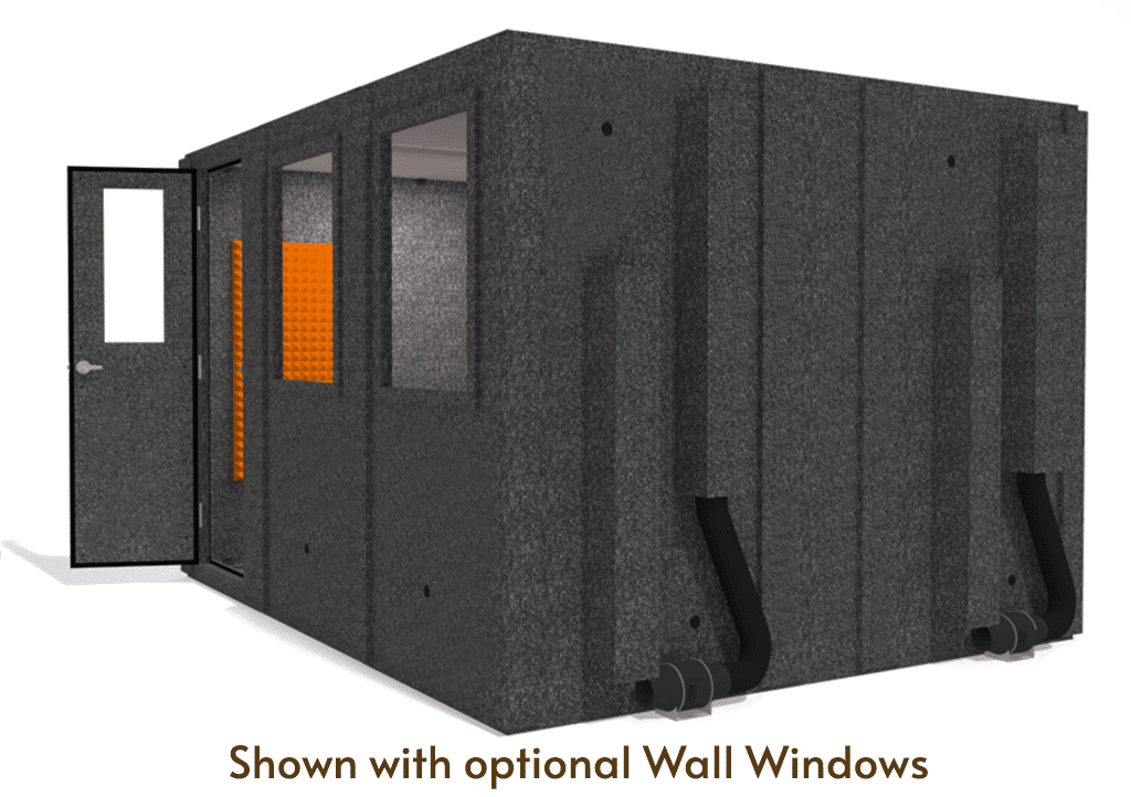 WhisperRoom MDL 102126 S shown from the side with door open and orange foam
