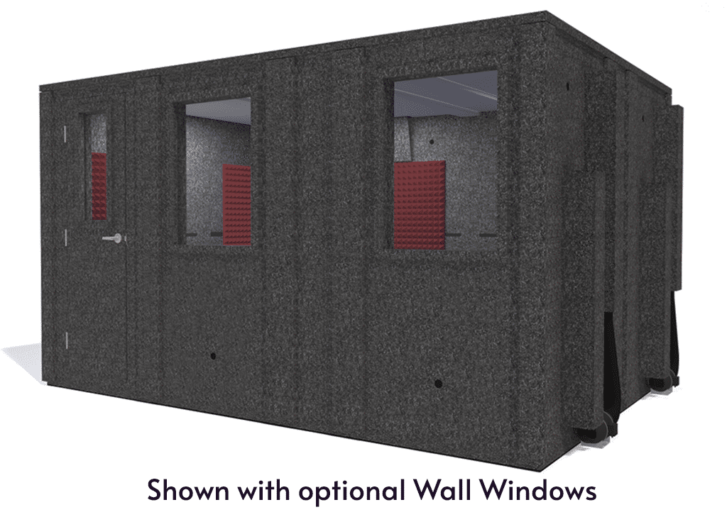 WhisperRoom MDL 102144 E shown from the front with door closed and burgundy foam