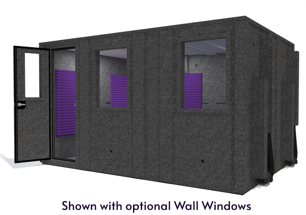 WhisperRoom MDL 102144 E shown from the front with door open and purple foam