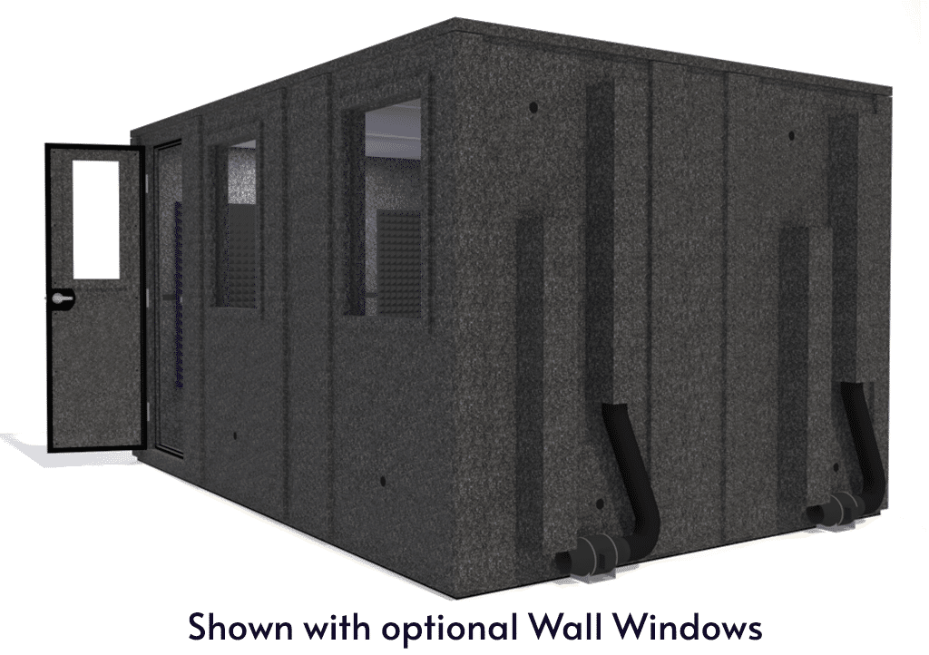 WhisperRoom MDL 102144 E shown from the side with door open and gray foam