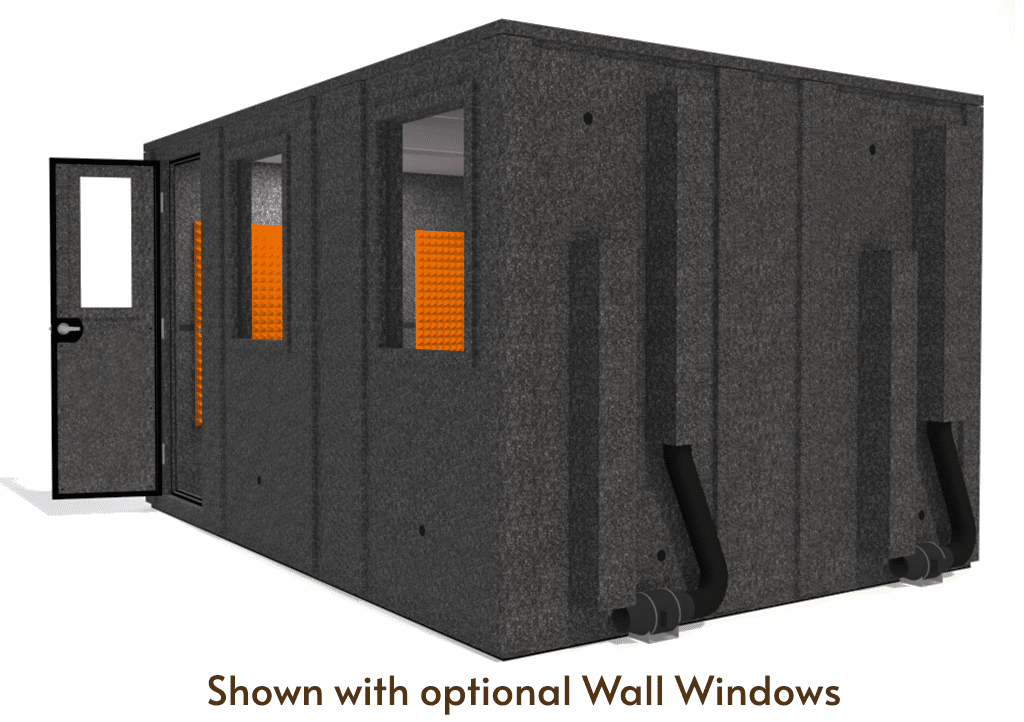 WhisperRoom MDL 102144 E shown from the side with door open and orange foam