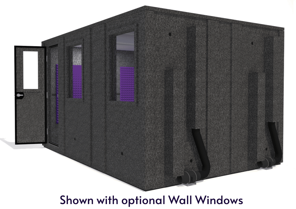 WhisperRoom MDL 102144 E shown from the side with door open and purple foam