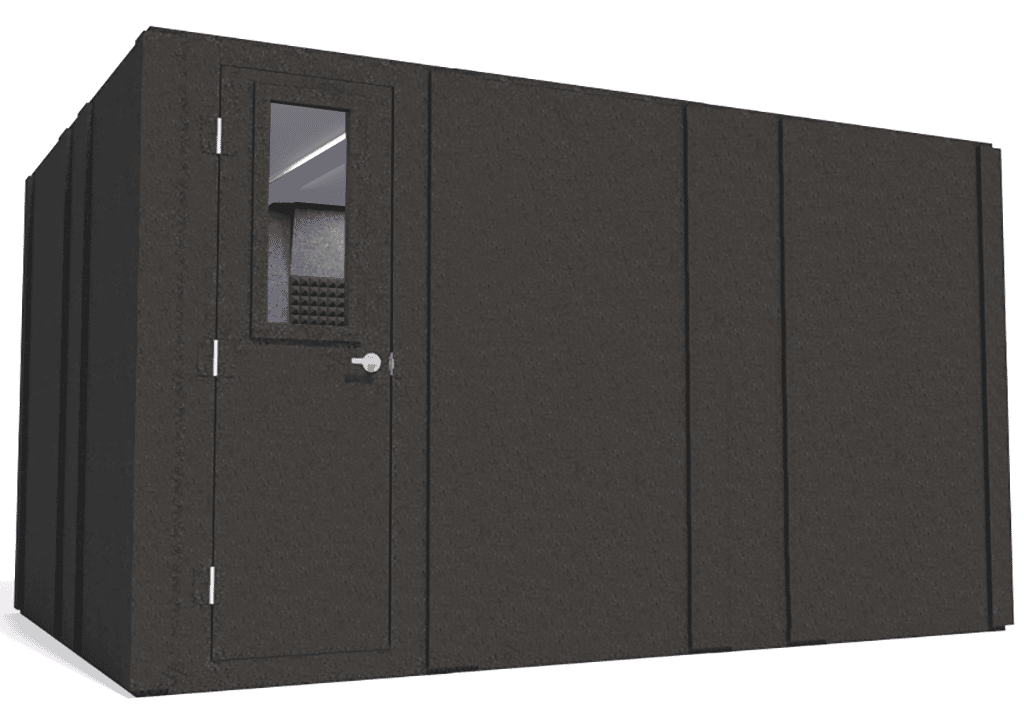 WhisperRoom MDL 102144 S shown from the left side with the door closed and gray foam
