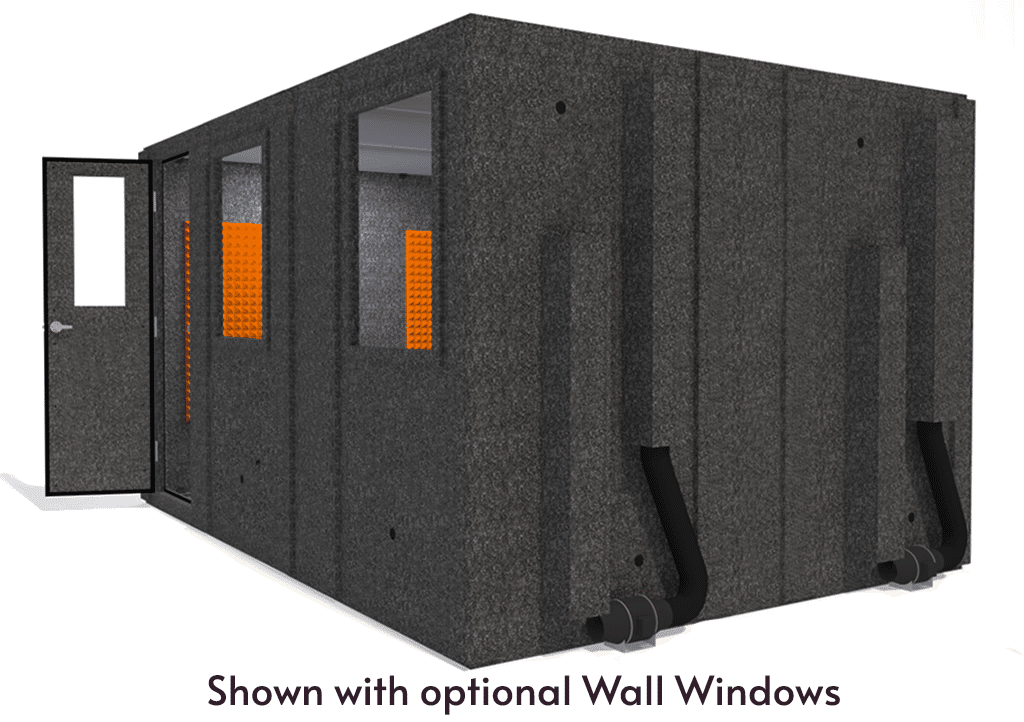 WhisperRoom MDL 102144 S shown from the side with door open and orange foam