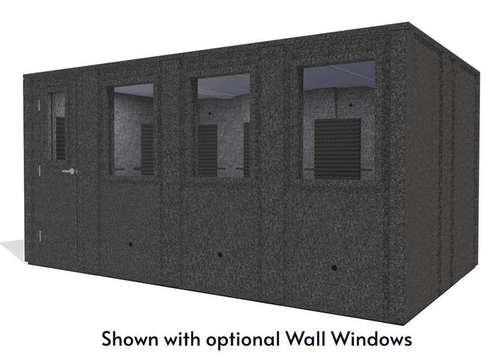 WhisperRoom MDL 102168 E shown from the front with door closed and gray foam