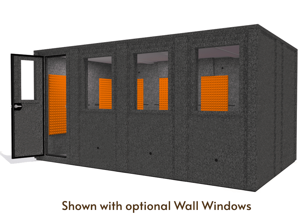 WhisperRoom MDL 102168 E shown from the front with door open and orange foam