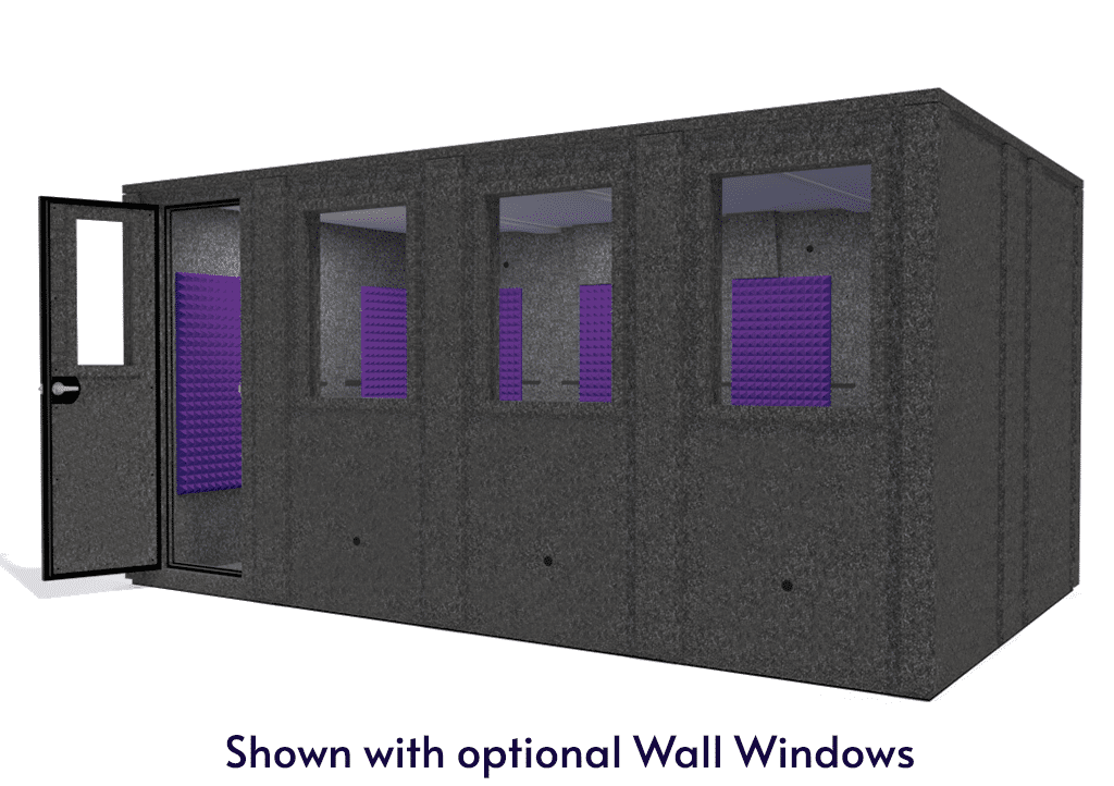 WhisperRoom MDL 102168 E shown from the front with door open and purple foam