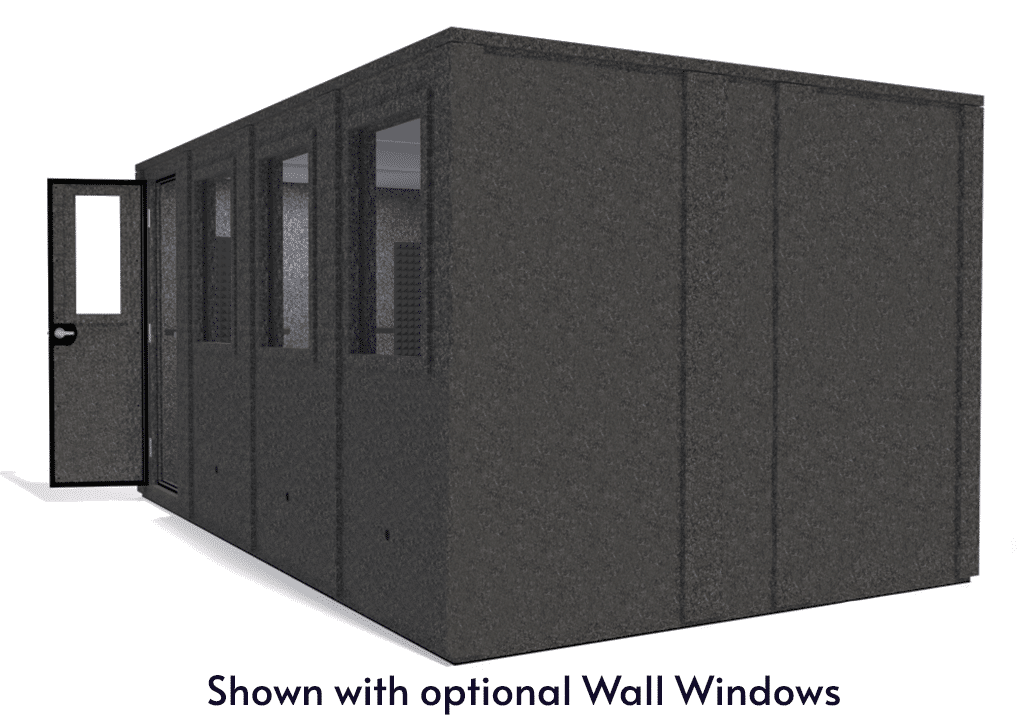 WhisperRoom MDL 102168 E shown from the side with door open and gray foam
