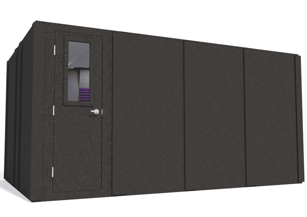 WhisperRoom MDL 102168 S shown from the left side with the door closed and purple foam