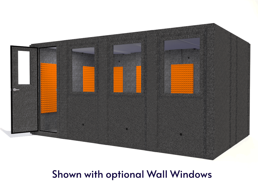 WhisperRoom MDL 102168 S shown from the front with door open and orange foam