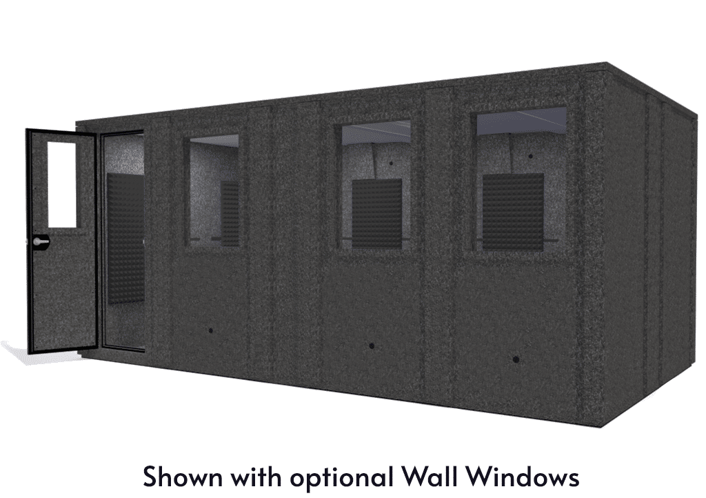 WhisperRoom MDL 102186 E shown from the front with door open and gray foam