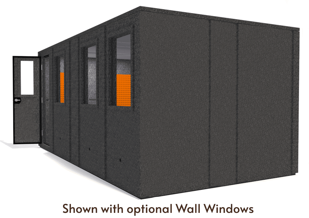 WhisperRoom MDL 102186 E shown from the side with door open and orange foam