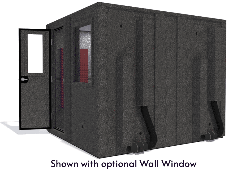 WhisperRoom MDL 10284 E shown from the side with door open and burgundy foam