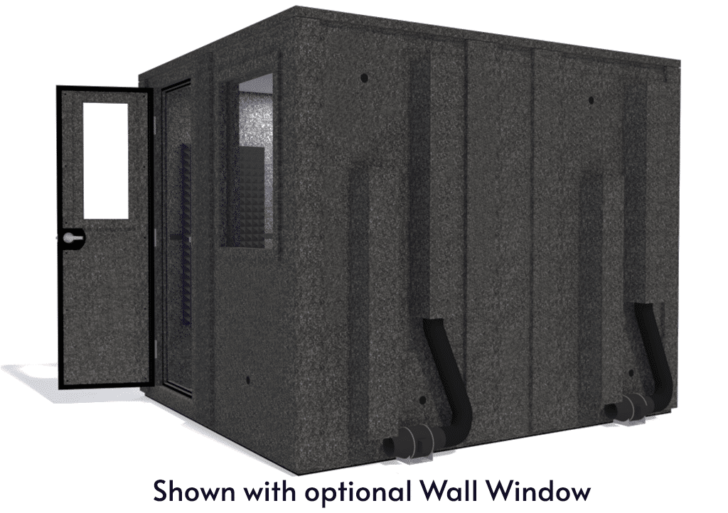 WhisperRoom MDL 10284 E shown from the side with door open and gray foam