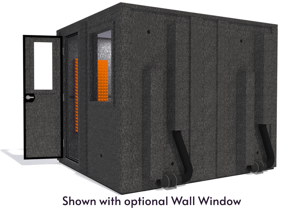 WhisperRoom MDL 10284 E shown from the side with door open and orange foam