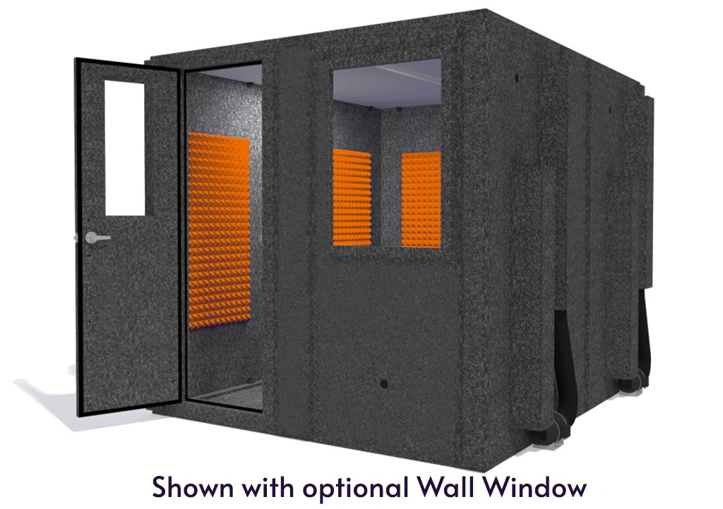 WhisperRoom MDL 10284 S shown from the front with door open and orange foam