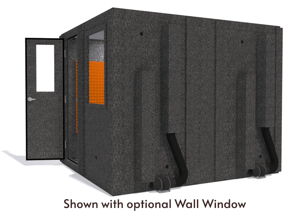 WhisperRoom MDL 10284 S shown from the side with door open and orange foam