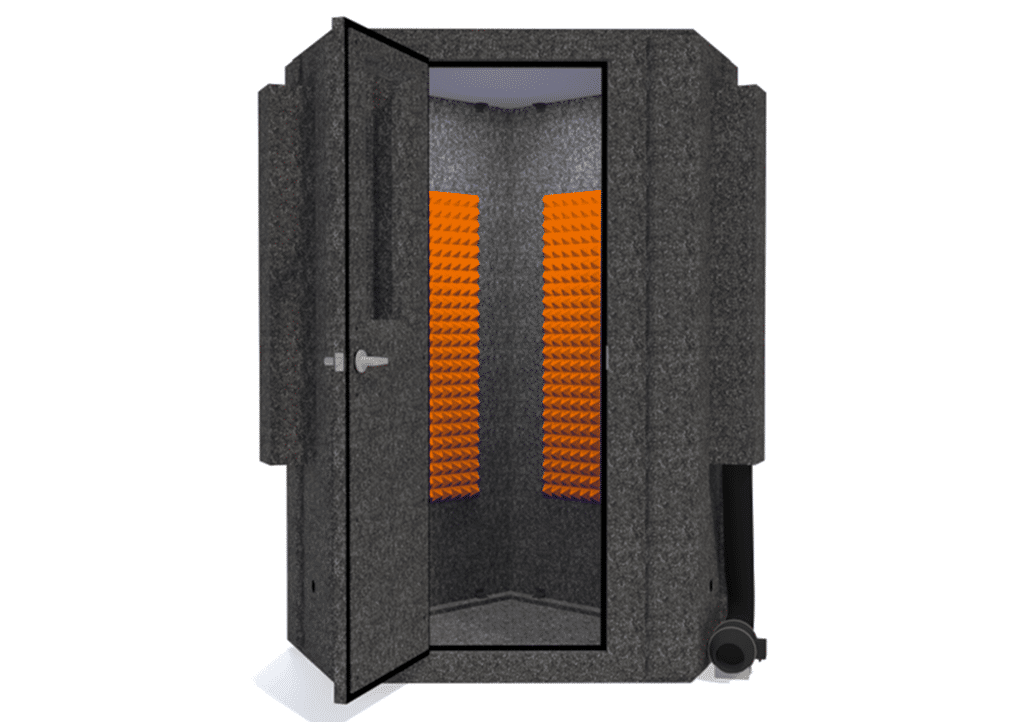 WhisperRoom MDL 127 LP S shown from the front with the door open and orange foam