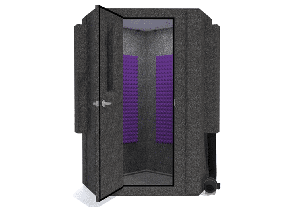 WhisperRoom MDL 127 LP S shown from the front with open door and purple foam