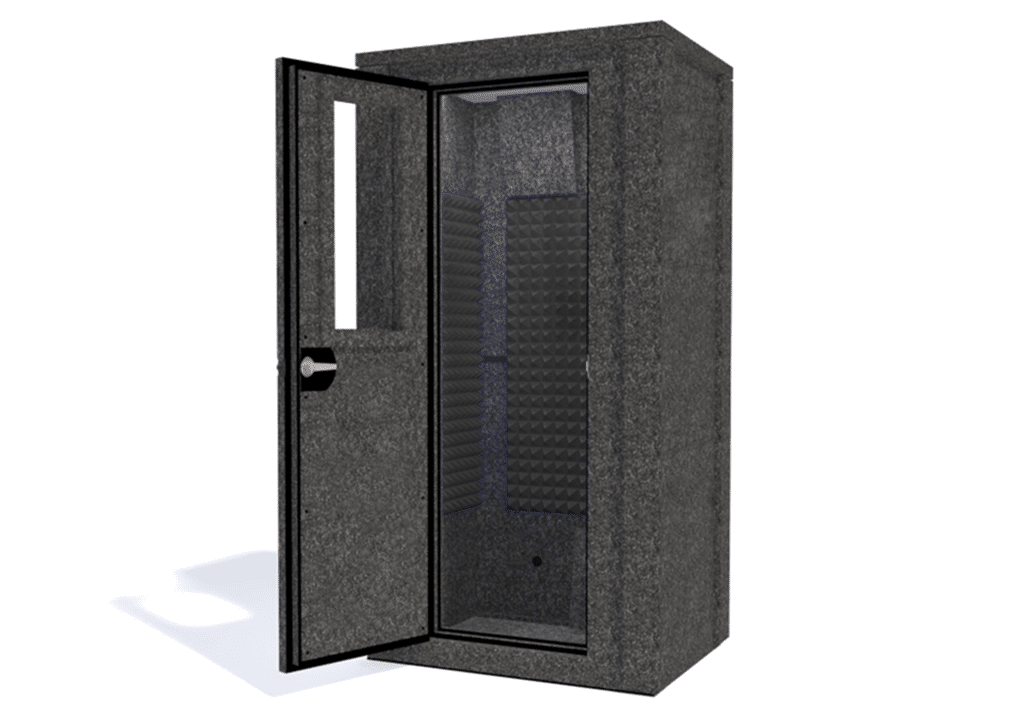 WhisperRoom MDL 4230 E shown from the front with door open and gray foam