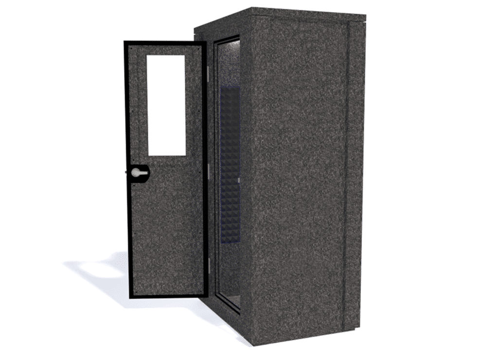 WhisperRoom MDL 4230 E shown from the side with door open and gray foam