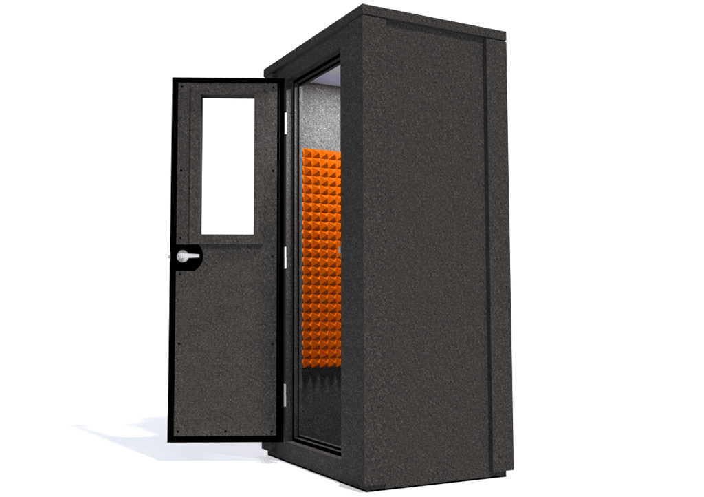 WhisperRoom MDL 4230 E shown with the door open from the side with orange foam