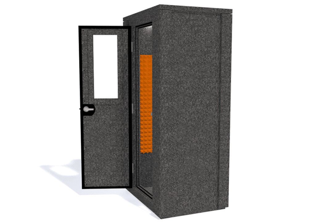 WhisperRoom MDL 4230 E shown from the side with door open and orange foam