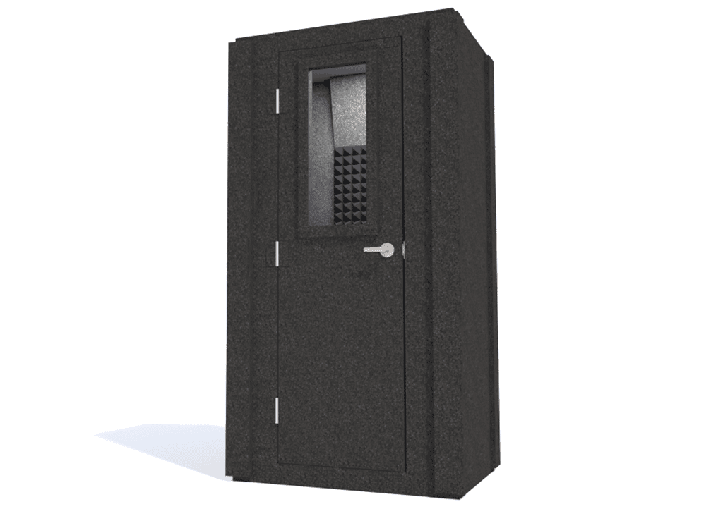 WhisperRoom MDL 4230 S shown from the front with the door closed and gray foam