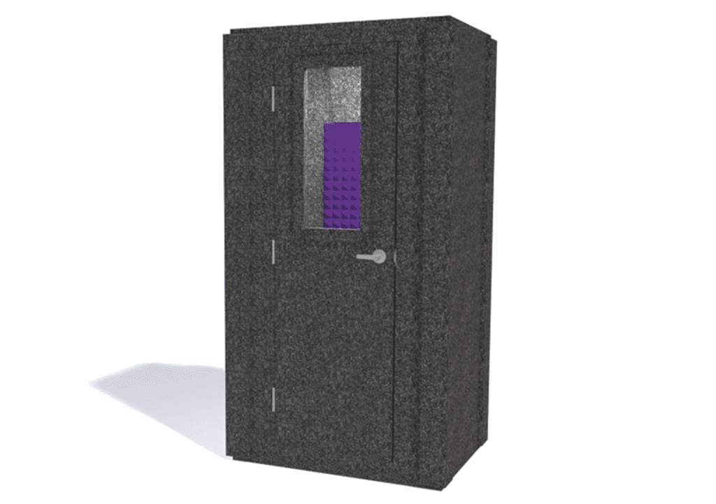 WhisperRoom MDL 4230 S shown from the front with the door closed and purple foam