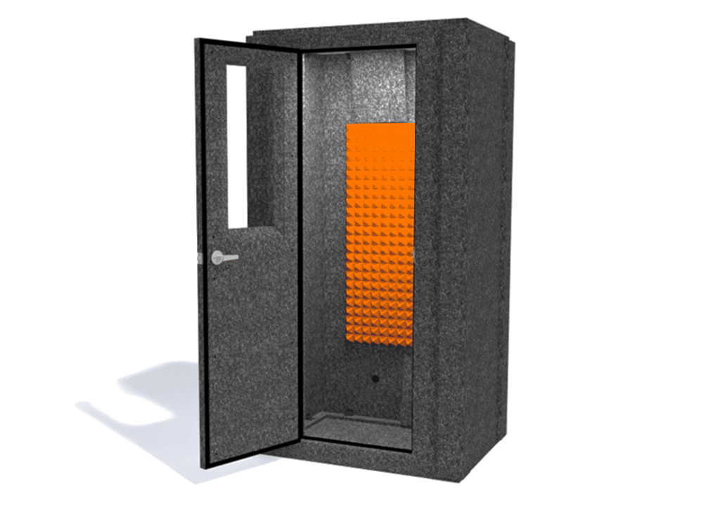 WhisperRoom MDL 4230 S shown with the door open from the front with orange foam