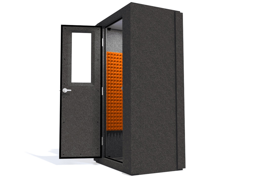 WhisperRoom MDL 4230 S shown from the side with the door open and orange foam