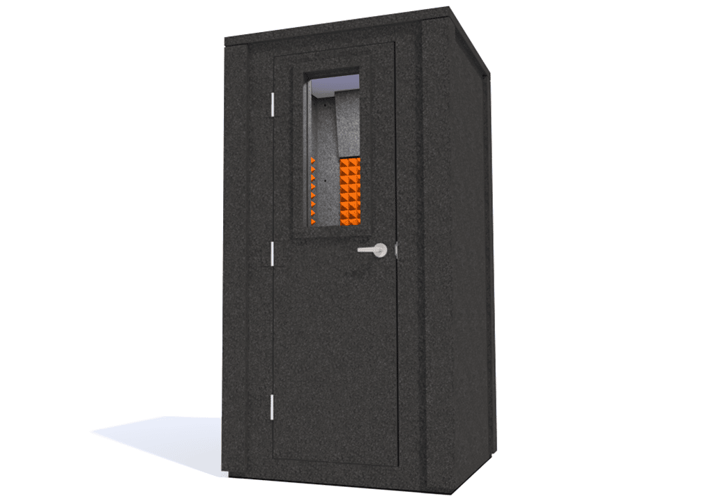 WhisperRoom MDL 4242 E shown from the front with the door closed and orange foam