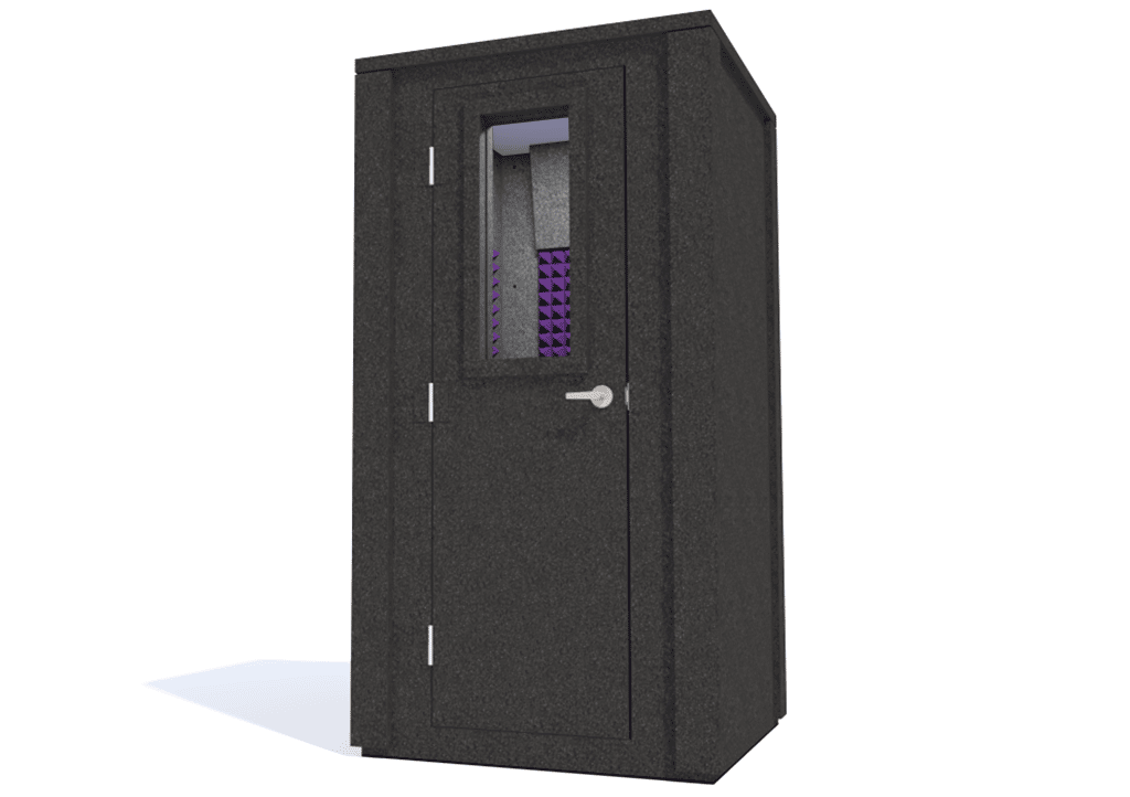 WhisperRoom MDL 4242 E shown with the door closed from the front with purple foam