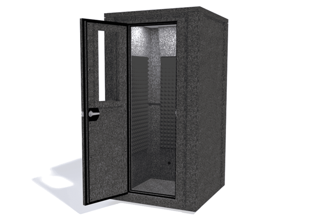 WhisperRoom MDL 4242 E shown from the front with door open and gray foam