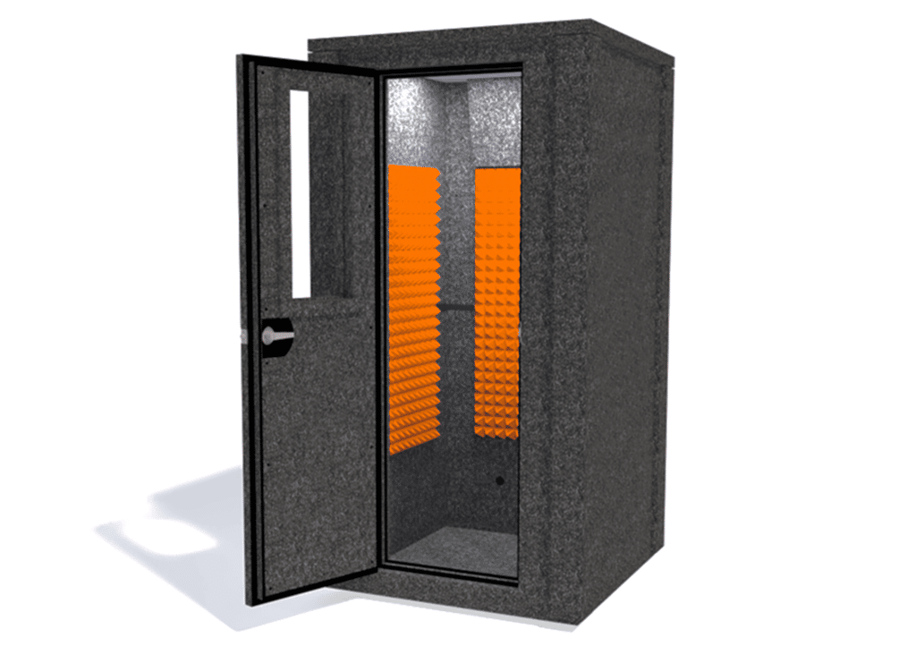 WhisperRoom MDL 4242 S shown from the front with door open and orange foam