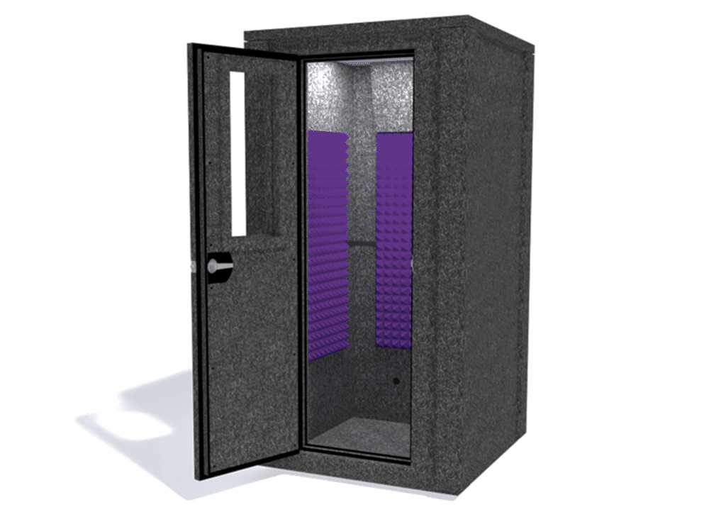WhisperRoom MDL 4242 E shown from the front with door open and purple foam