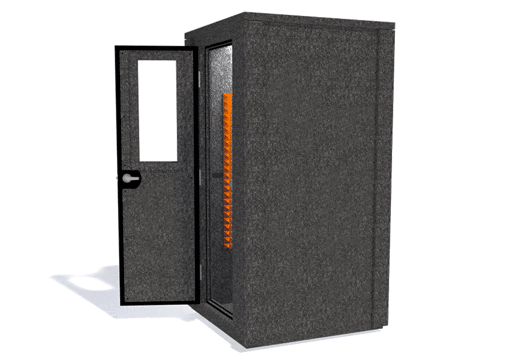 WhisperRoom MDL 4242 E shown from the side with door open and orange foam