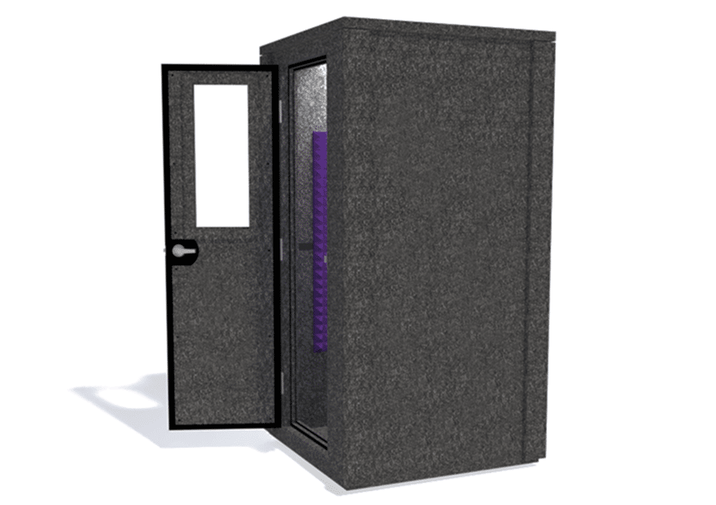 WhisperRoom MDL 4242 E shown from the side with door open and purple foam
