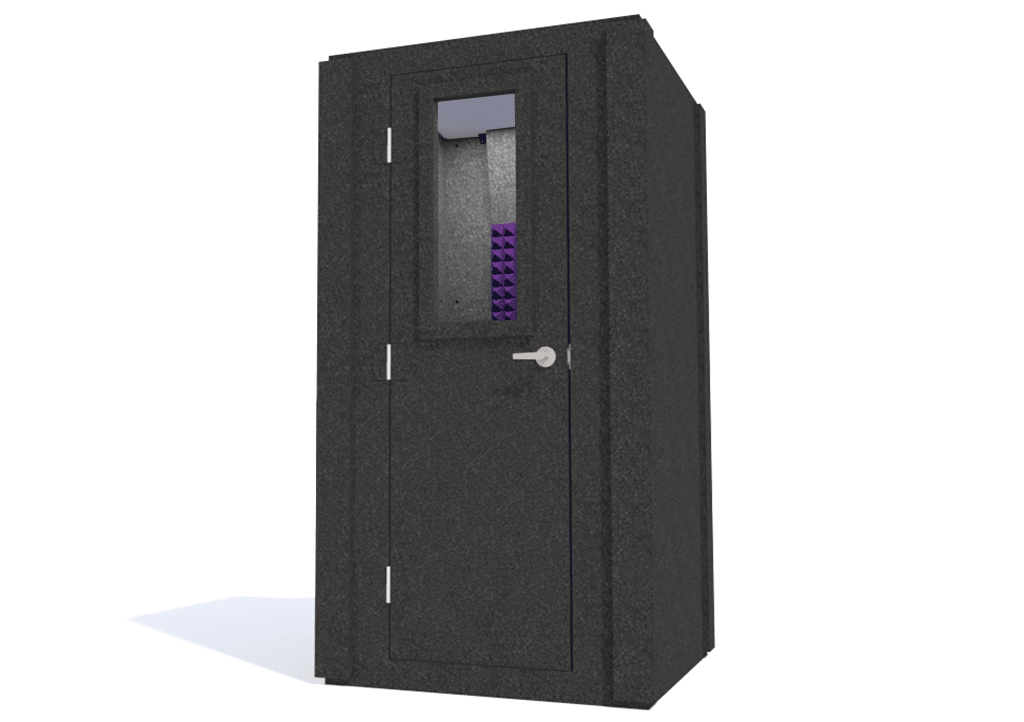 WhisperRoom MDL 4242 S shown from the front with the door closed and purple foam
