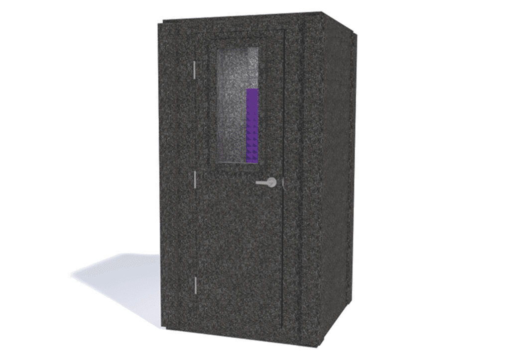 WhisperRoom MDL 4242 S shown from the front with the door closed and purple foam
