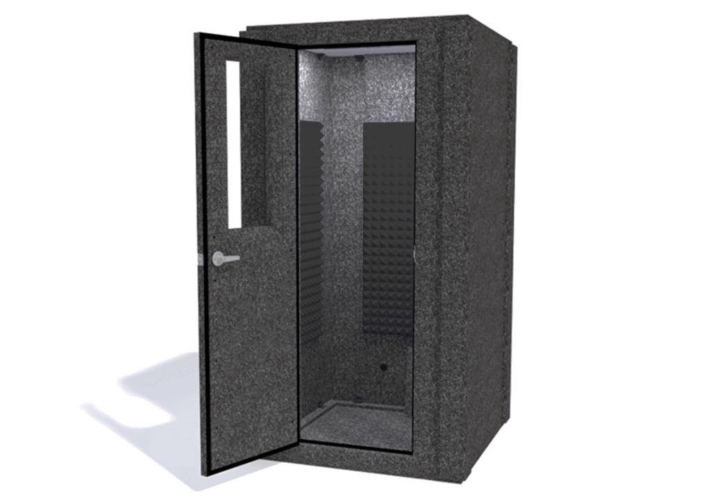 WhisperRoom MDL 4242 S shown from the front with the door open and gray foam