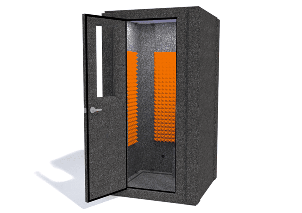 WhisperRoom MDL 4242 S shown from the front with the door open and orange foam