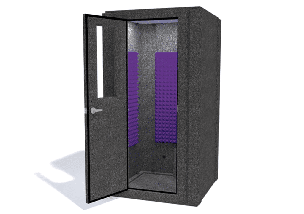 WhisperRoom MDL 4242 S shown from the front with the door open and purple foam